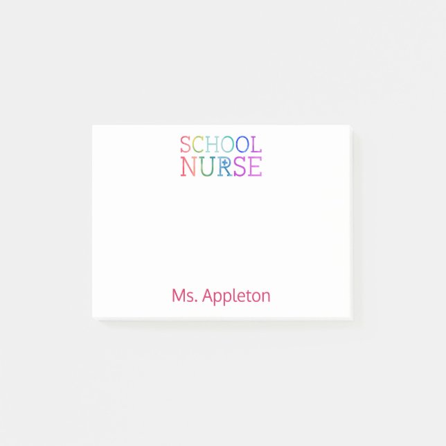 Schulkrankenschwester-personalisierter Spaß-bunte Post-it Klebezettel (Vorderseite)