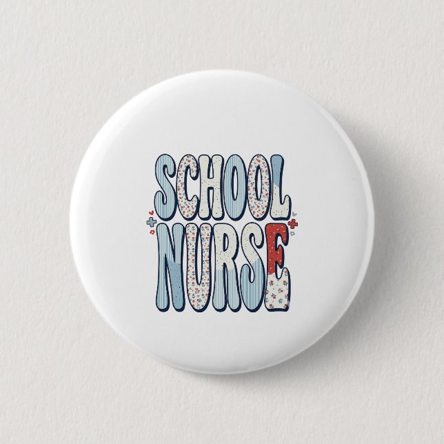 Schulkrankenschwester Vintage-Blumen-Typografie-Sh Button (Vorderseite)