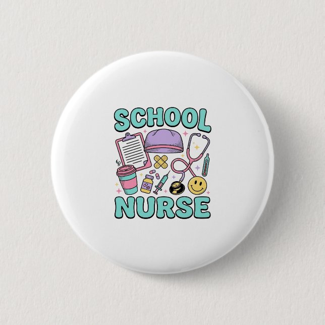 Schulkrankenschwester Vintage-Medizin-Collage-Shir Button (Vorderseite)