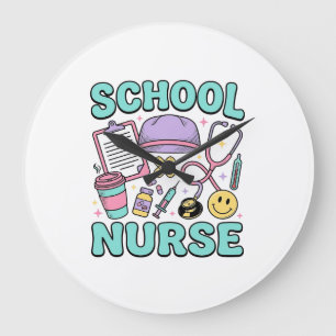 Schulkrankenschwester Vintage-Medizin-Collage-Shir Große Wanduhr