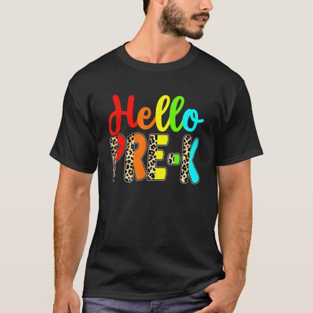 Schullehrer Hallo Pre-K Leopard zurück in die Schu T-Shirt (Vorderseite)
