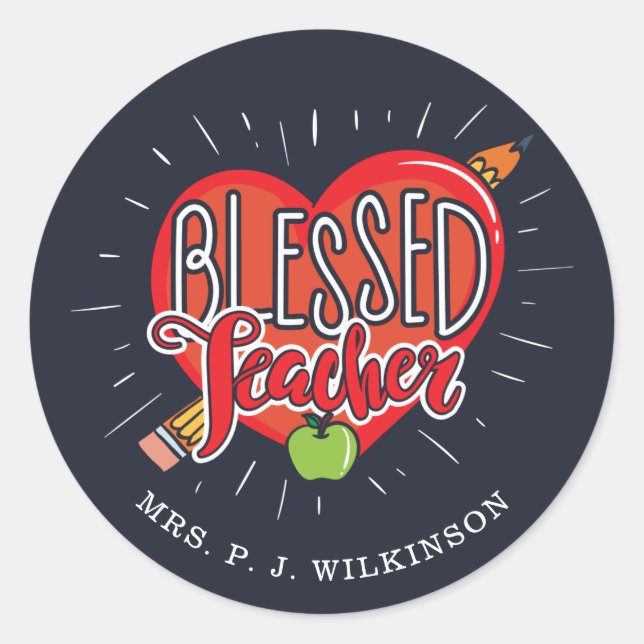 Schullehrer Herzstift Apple Custom Runder Aufkleber (Vorderseite)