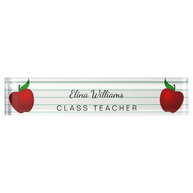 Schullehrer Red Apple Ruled Lined Namensplakette (Vorderseite)
