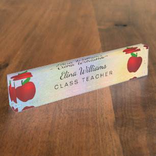 Schullehrer-rotes Apple-Aquarell Namensplakette