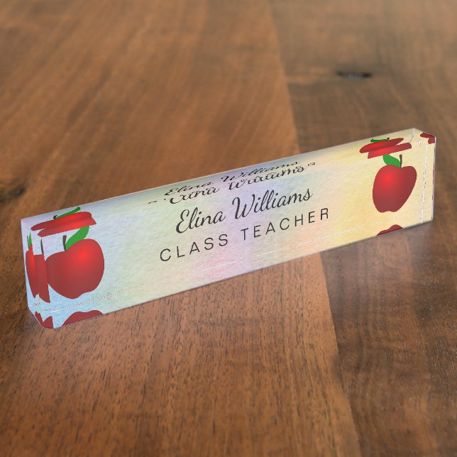 Schullehrer-rotes Apple-Aquarell Namensplakette (Seite)