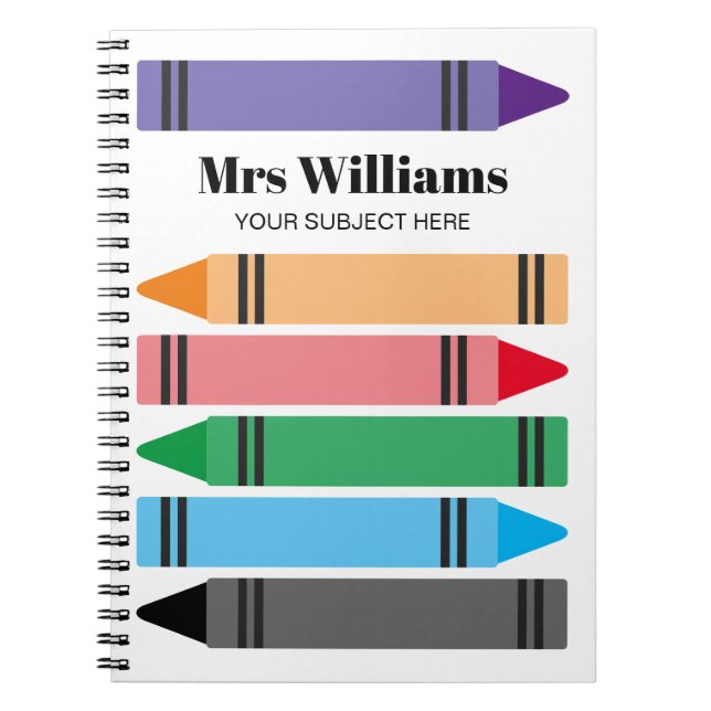 Schullehrerheft mit bunten Stiften Notizblock (Vorderseite)