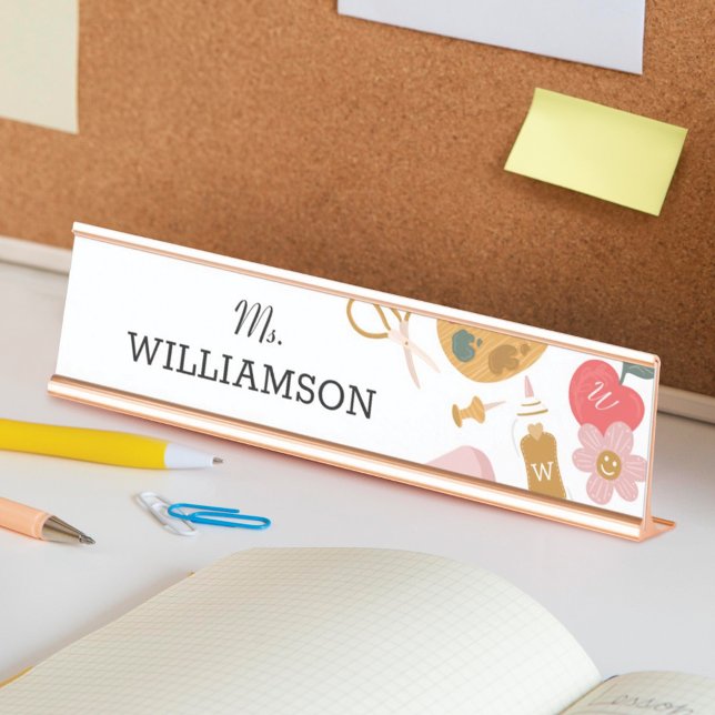 Schullehrerschule liefert Personalisiertes Weiß Schreibtischnamensplakette (School Teacher School Supplies Personalized White Desk Name Plate)