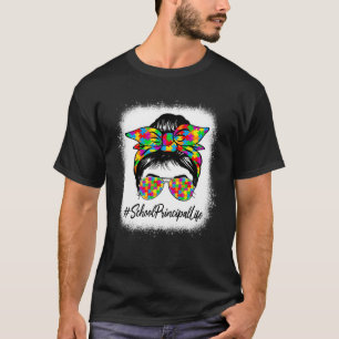 Schulleiter Messy Bun Unterstützung Autismus Aware T-Shirt