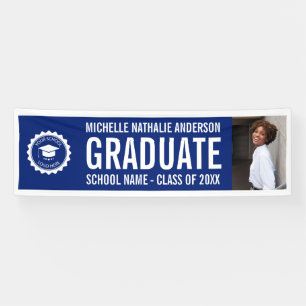 Schullogo Abschluss Foto Party Blau Weiß Banner