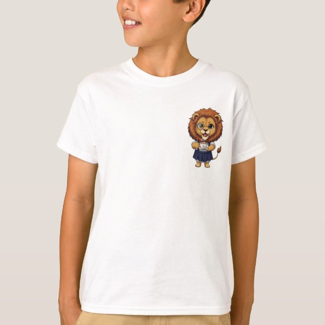 Schulmädchen Löwe Teetasse Kinder T-Shirt (Vorderseite)