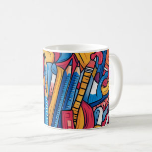 Schulmaterial mit einer lebendigen Farbpalette. Di Kaffeetasse