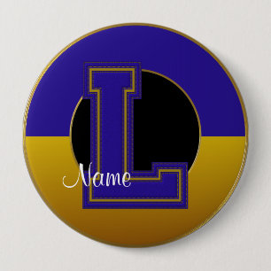 Schulmit Monogramm Knopf, Blau-Goldbuchstabe L Button
