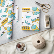 Schulnahtloses Umschlagpapier: Zahlen, Tasche, Bus