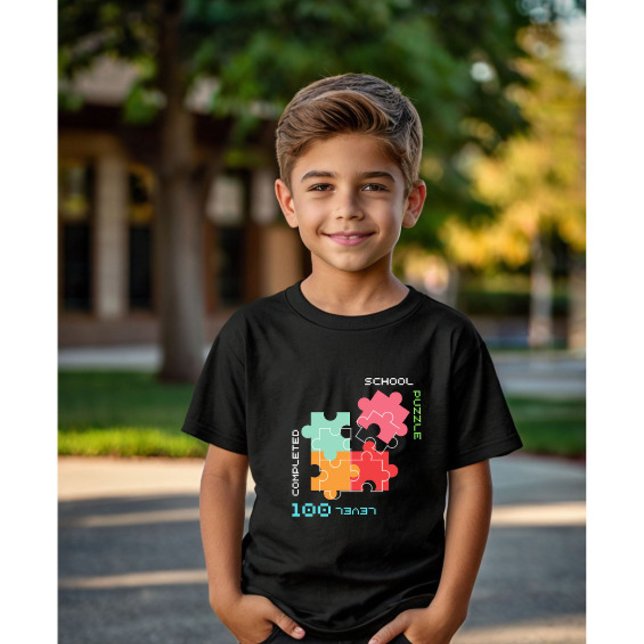 Schulpuzzle Stufe 100 Tage Schulkinder T-Shirt (Von Creator hochgeladen)