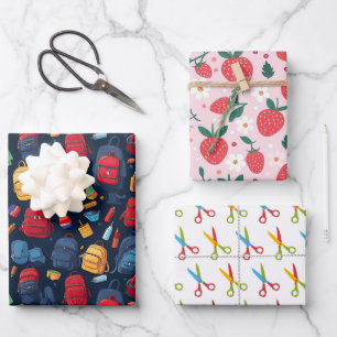 Schulrucksack Erdbeerschere Geschenkpapier Set