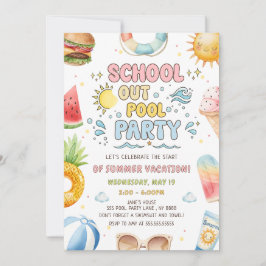 Schulschluss Poolparty Beginn der Sommerferien Einladung