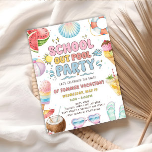 Schulschluss Poolparty Beginn der Sommerferien Einladung