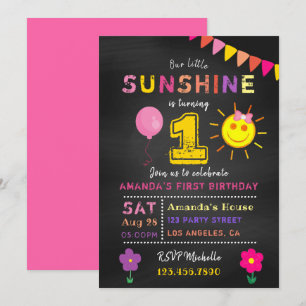 Schultafel 1. Geburtstag Little Sunshine Girl Part Einladung
