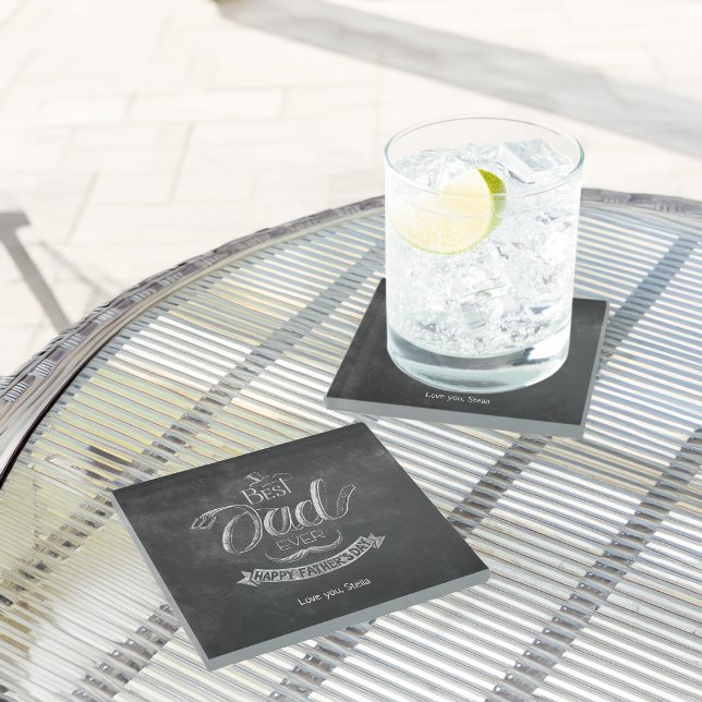 Schultafel Bester Vater Aller Zeiten Vatertag Pers Glasuntersetzer (Chalkboard Best Dad Ever Father's Day Personalized Glass Coaster)