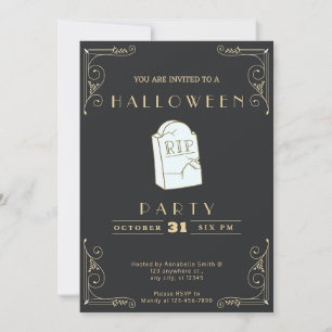 Schultafel Schwarz & Gold Grau RIP Grab Halloween Einladung