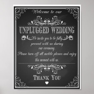 Schultafel Willkommen bei unserer Unplugged-Hochze Poster