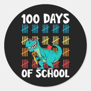 Schultag Lehrer Kinder Jungen Dino Happy 100 Da Runder Aufkleber