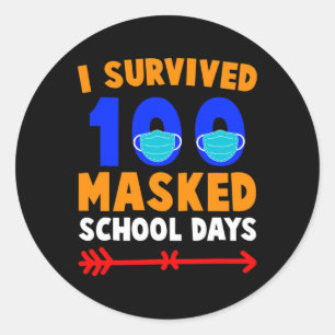Schultag überlebte ich 100 Tage Maskenschule Runder Aufkleber