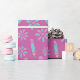 Schultage: Blume Stift Nahtloses Wrapping Paper Geschenkpapier