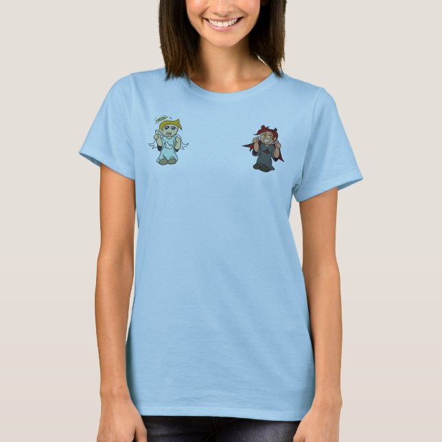 Schulter-Engel/Teufel-Shirt T-Shirt (Vorderseite)