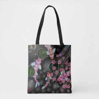 Schulter-Tasche mit Koi und Blüten