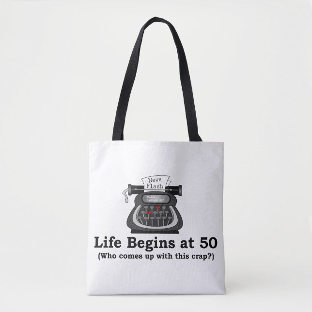 Schultertasche "Das Leben beginnt mit 50" (Vorderseite)