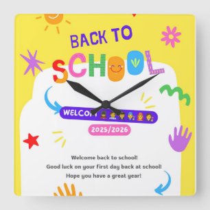Schuluhr für Kinder für das neue Schuljahr Quadratische Wanduhr