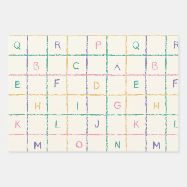Schulwachsstift kariertes Quadratgitter mit Alphab Geschenkpapier Set (Vorderseite 2)