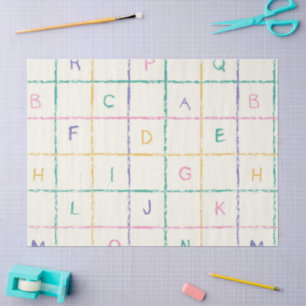 Schulwachsstift kariertes Quadratgitter mit Alphab Seidenpapier