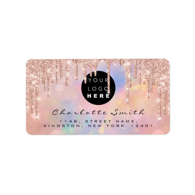 Schulzeichen Rose Glitzer Tropfen Online-Shop Logo Adressaufkleber (Vorne)