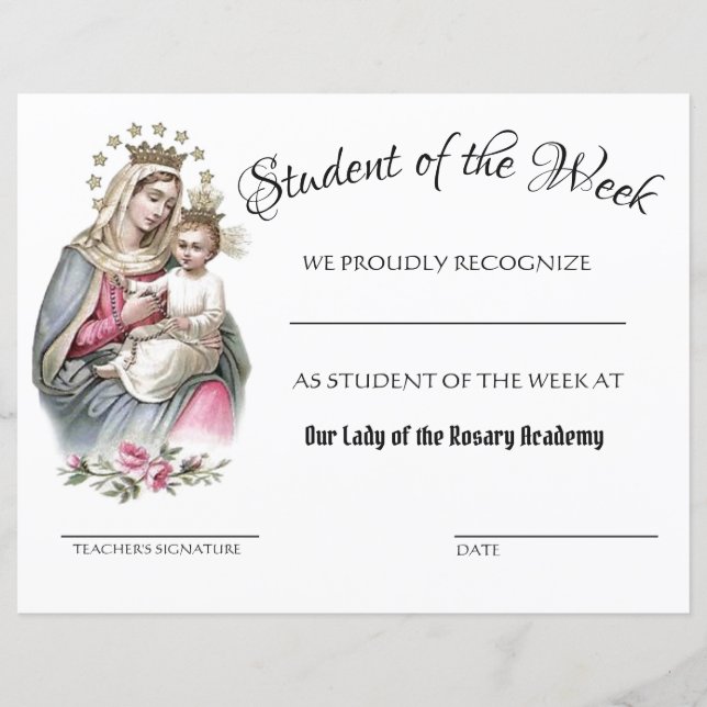 Schulzeugnis für katholische Erfolge (Vorderseite)