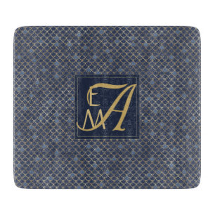 Schuppen der Meerjungfrau Monogramm Navy Blau Gold Schneidebrett