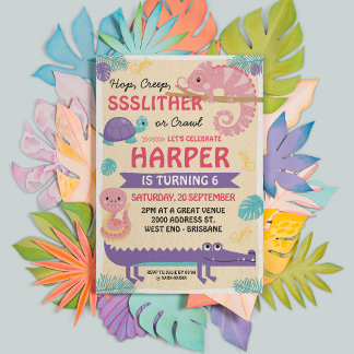 Schuppen und Schwänze Girl's Reptile Geburtstag Einladung