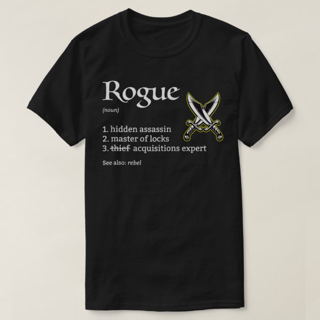 Schurke-Klassendefinitionsdungeons und RPG-Dragons T-Shirt (Design vorne)
