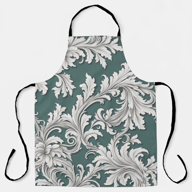 Schürze Damask Schwarz-weiß Smokey Aqua (Vorderseite)