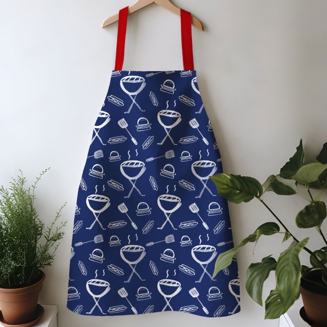 Schürze der GRILLEN Blau und Weiß (Watercolor blue and white Bar B Que BBQ grilling apron)
