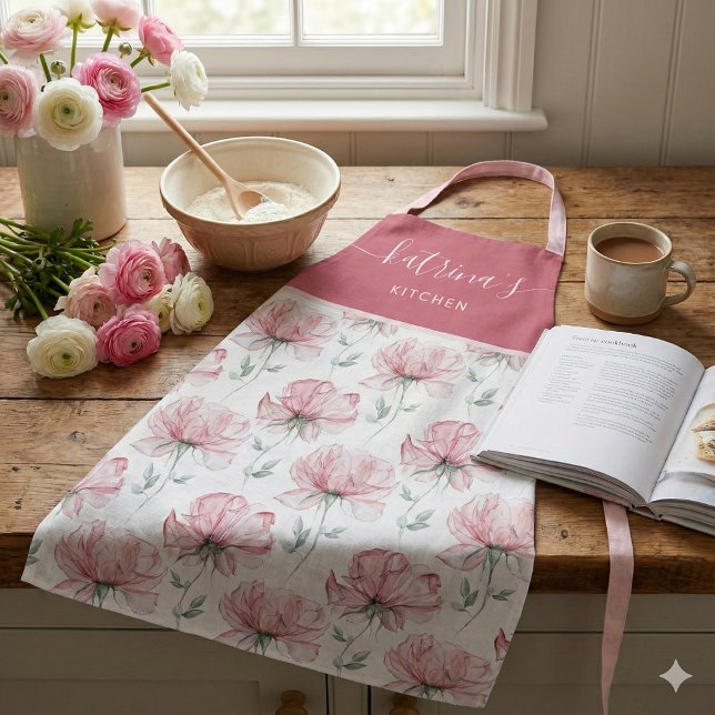 Schürze für Aquarellfarben-Überdrucken (This beautiful watercolor floral personalized apron would make a great bridal shower gift! )