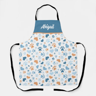 Schürze für personalisierte blaue Herzen und Druck