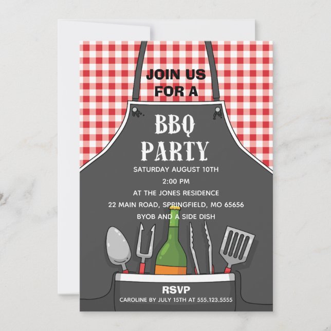 Schürze GRILLEN Party Einladung (Vorderseite)