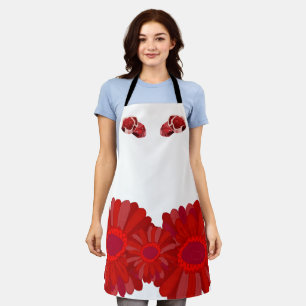 Schürze mit Blumendruck und Schweinegewebe.