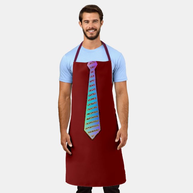 Schürze mit einer lustigen Krawatte BBQ Dk Rot Che (Getragen)