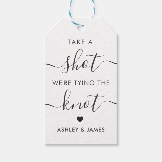 Schuss, wir binden die Knoten Hochzeit Geschenkanhänger (Vorderseite)