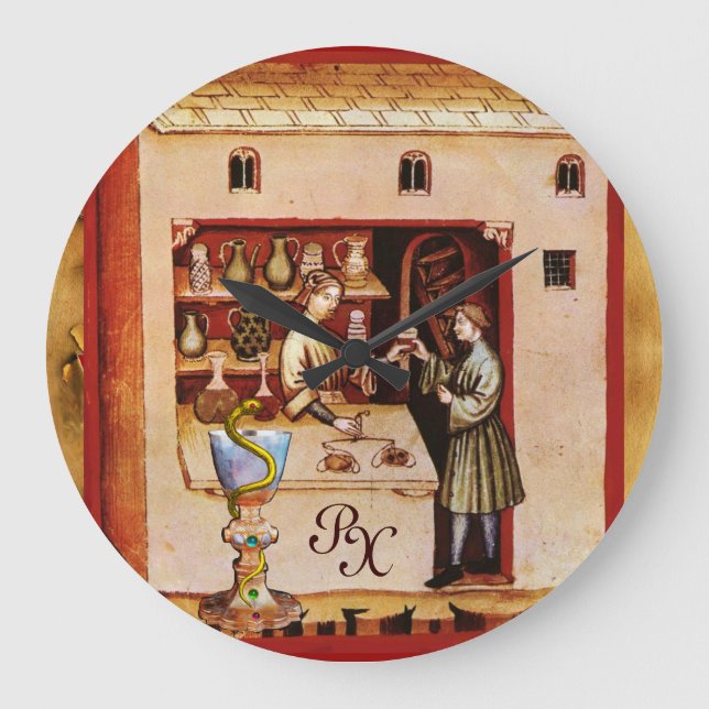 SCHÜSSEL HYGEIA MONOGRAMM Medizin, Apotheke Große Wanduhr (Vorderseite)