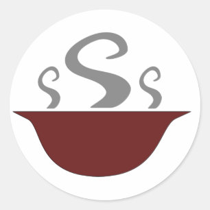 Schüssel mit den Aufklebern für die Dampfsuppe Runder Aufkleber