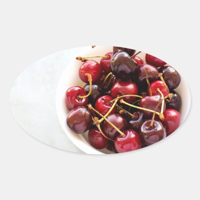 Schüssel mit Kirschen Ovaler Aufkleber (Vorderseite)
